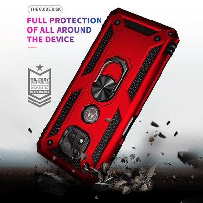 Hybrid PC + TPU + Metal Anti-Fall Protection Phone Case Cover with Finger Ring Kickstand for Motorola Moto G Power (2021)