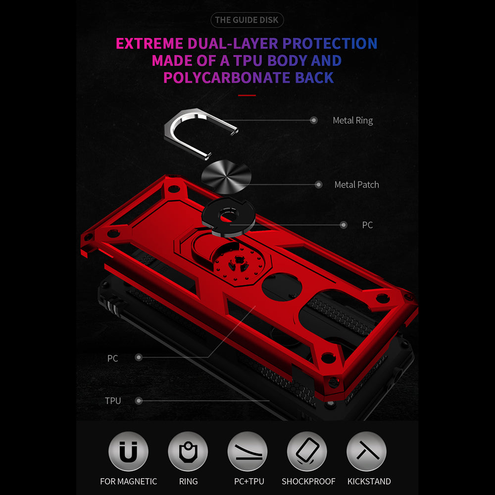 Hybrid PC + TPU + Metal Anti-Fall Protection Phone Case Cover with Finger Ring Kickstand for Motorola Moto G Power (2021)