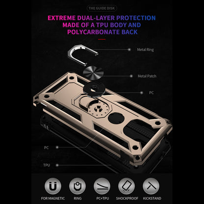 Hybrid PC + TPU + Metal Anti-Fall Protection Phone Case Cover with Finger Ring Kickstand for Motorola Moto G Power (2021)