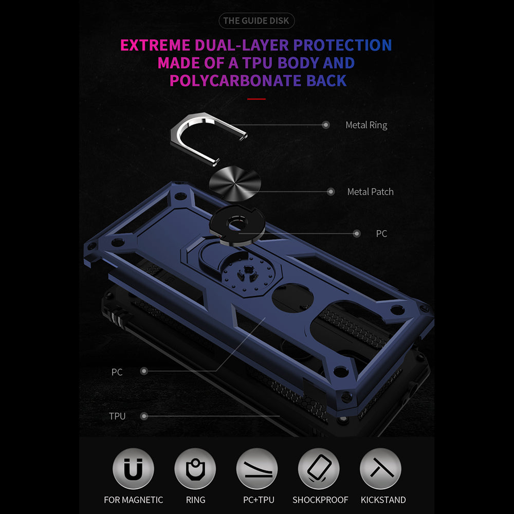 Hybrid PC + TPU + Metal Anti-Fall Protection Phone Case Cover with Finger Ring Kickstand for Motorola Moto G Power (2021)