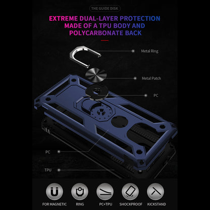 Hybrid PC + TPU + Metal Anti-Fall Protection Phone Case Cover with Finger Ring Kickstand for Motorola Moto G Power (2021)