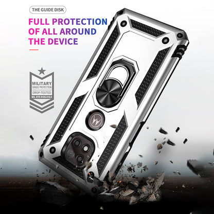 Hybrid PC + TPU + Metal Anti-Fall Protection Phone Case Cover with Finger Ring Kickstand for Motorola Moto G Power (2021)