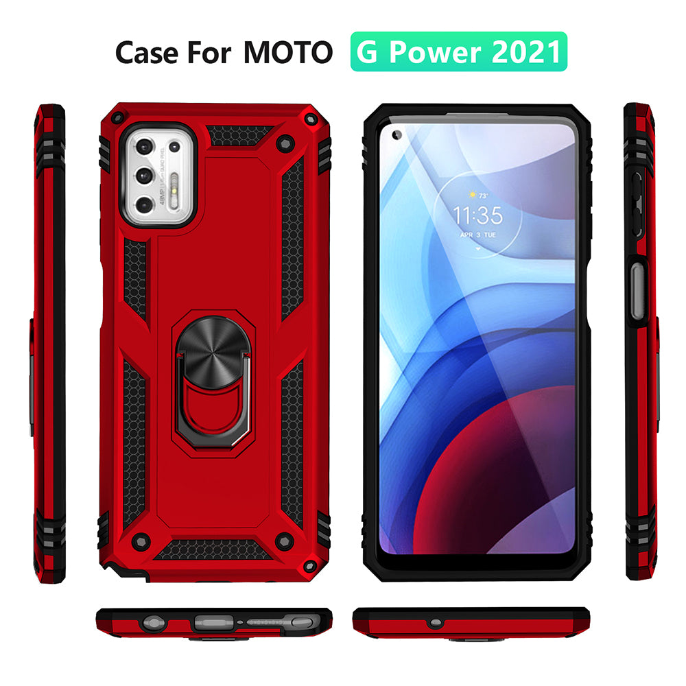 Hybrid PC + TPU + Metal Anti-Fall Phone Case Shell with Finger Ring Kickstand for Motorola Moto G Stylus 4G (2021)