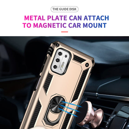 Hybrid PC + TPU + Metal Anti-Fall Phone Case Shell with Finger Ring Kickstand for Motorola Moto G Stylus 4G (2021)