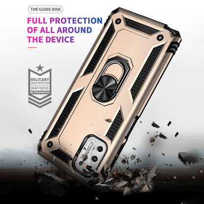 Hybrid PC + TPU + Metal Anti-Fall Phone Case Shell with Finger Ring Kickstand for Motorola Moto G Stylus 4G (2021)