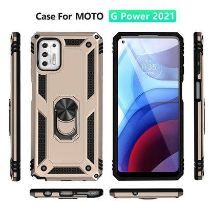 Hybrid PC + TPU + Metal Anti-Fall Phone Case Shell with Finger Ring Kickstand for Motorola Moto G Stylus 4G (2021)