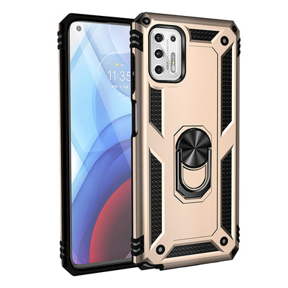 Hybrid PC + TPU + Metal Anti-Fall Phone Case Shell with Finger Ring Kickstand for Motorola Moto G Stylus 4G (2021)