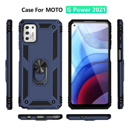 Hybrid PC + TPU + Metal Anti-Fall Phone Case Shell with Finger Ring Kickstand for Motorola Moto G Stylus 4G (2021)