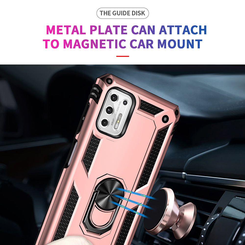 Hybrid PC + TPU + Metal Anti-Fall Phone Case Shell with Finger Ring Kickstand for Motorola Moto G Stylus 4G (2021)