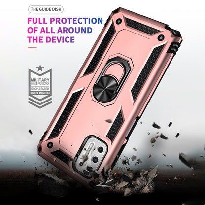 Hybrid PC + TPU + Metal Anti-Fall Phone Case Shell with Finger Ring Kickstand for Motorola Moto G Stylus 4G (2021)