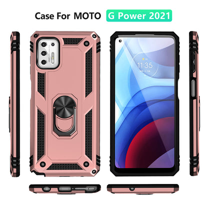 Hybrid PC + TPU + Metal Anti-Fall Phone Case Shell with Finger Ring Kickstand for Motorola Moto G Stylus 4G (2021)