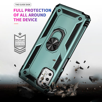 Hybrid PC + TPU + Metal Anti-Fall Phone Case Shell with Finger Ring Kickstand for Motorola Moto G Stylus 4G (2021)