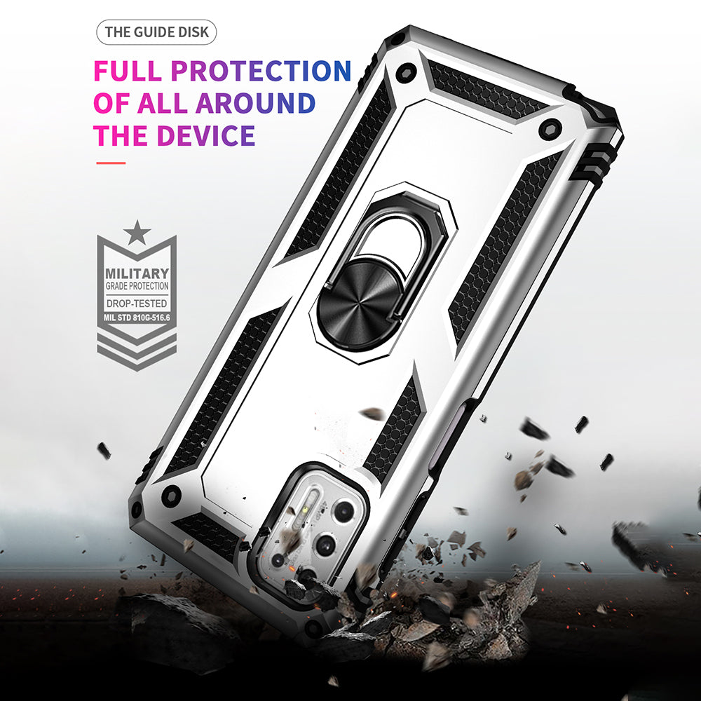 Hybrid PC + TPU + Metal Anti-Fall Phone Case Shell with Finger Ring Kickstand for Motorola Moto G Stylus 4G (2021)