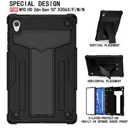 Foldable T-shaped Kickstand PC Silicone Shock-Proof Protector Cover for Lenovo Tab M10 HD Gen 2