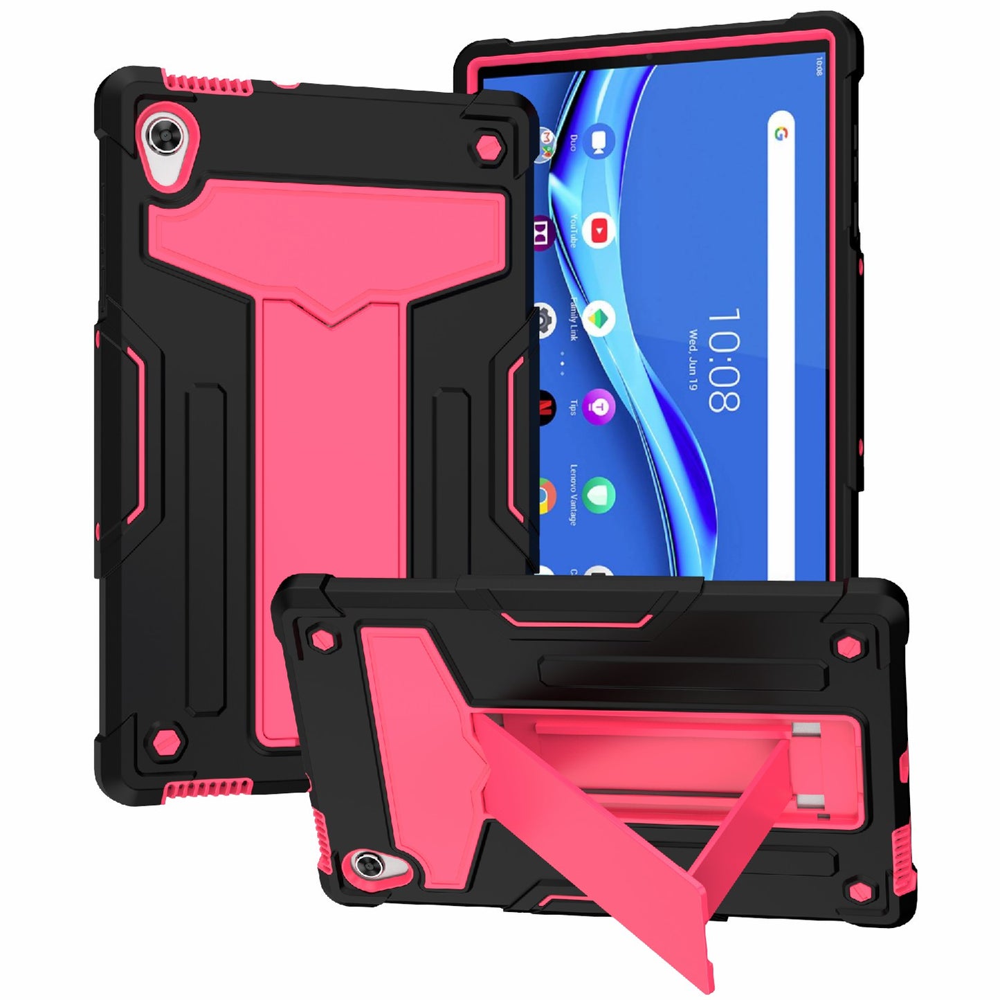 Foldable T-shaped Kickstand PC Silicone Shock-Proof Protector Cover for Lenovo Tab M10 HD Gen 2