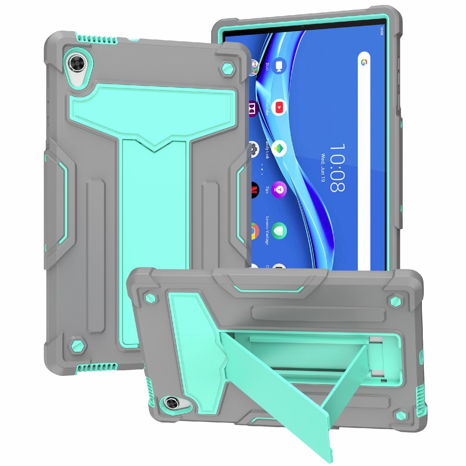 Foldable T-shaped Kickstand PC Silicone Shock-Proof Protector Cover for Lenovo Tab M10 HD Gen 2