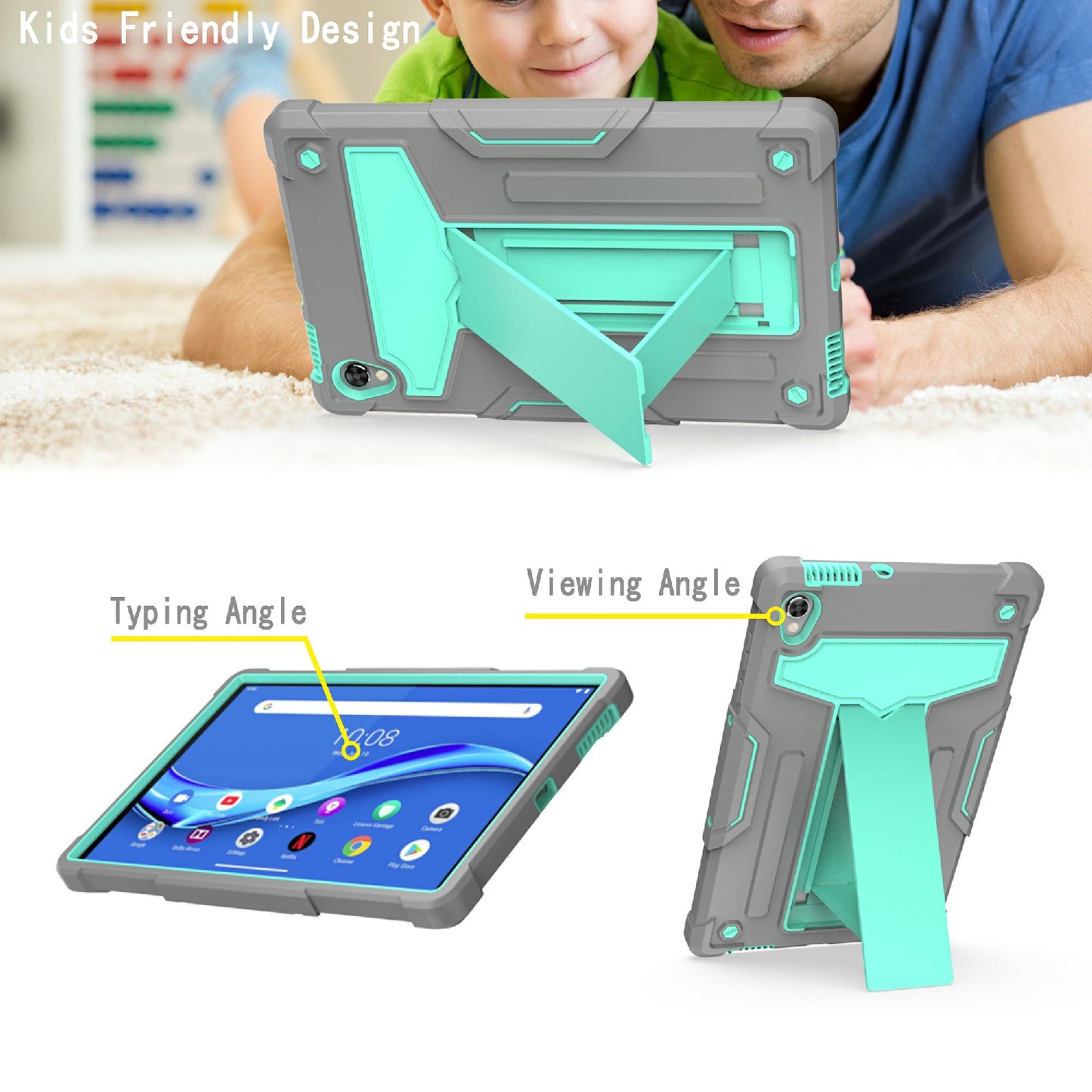 Foldable T-shaped Kickstand PC Silicone Shock-Proof Protector Cover for Lenovo Tab M10 HD Gen 2