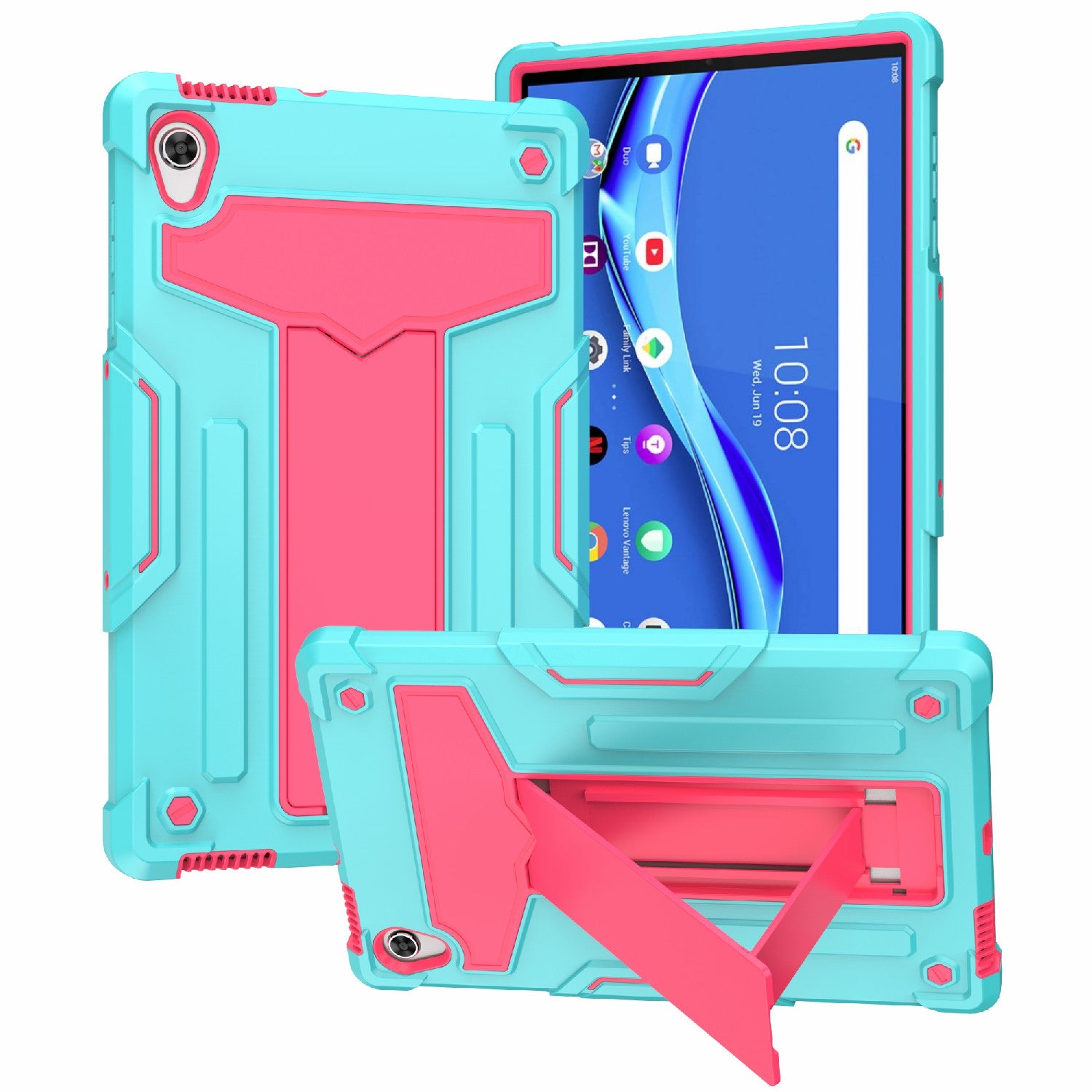 Foldable T-shaped Kickstand PC Silicone Shock-Proof Protector Cover for Lenovo Tab M10 HD Gen 2