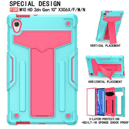 Foldable T-shaped Kickstand PC Silicone Shock-Proof Protector Cover for Lenovo Tab M10 HD Gen 2