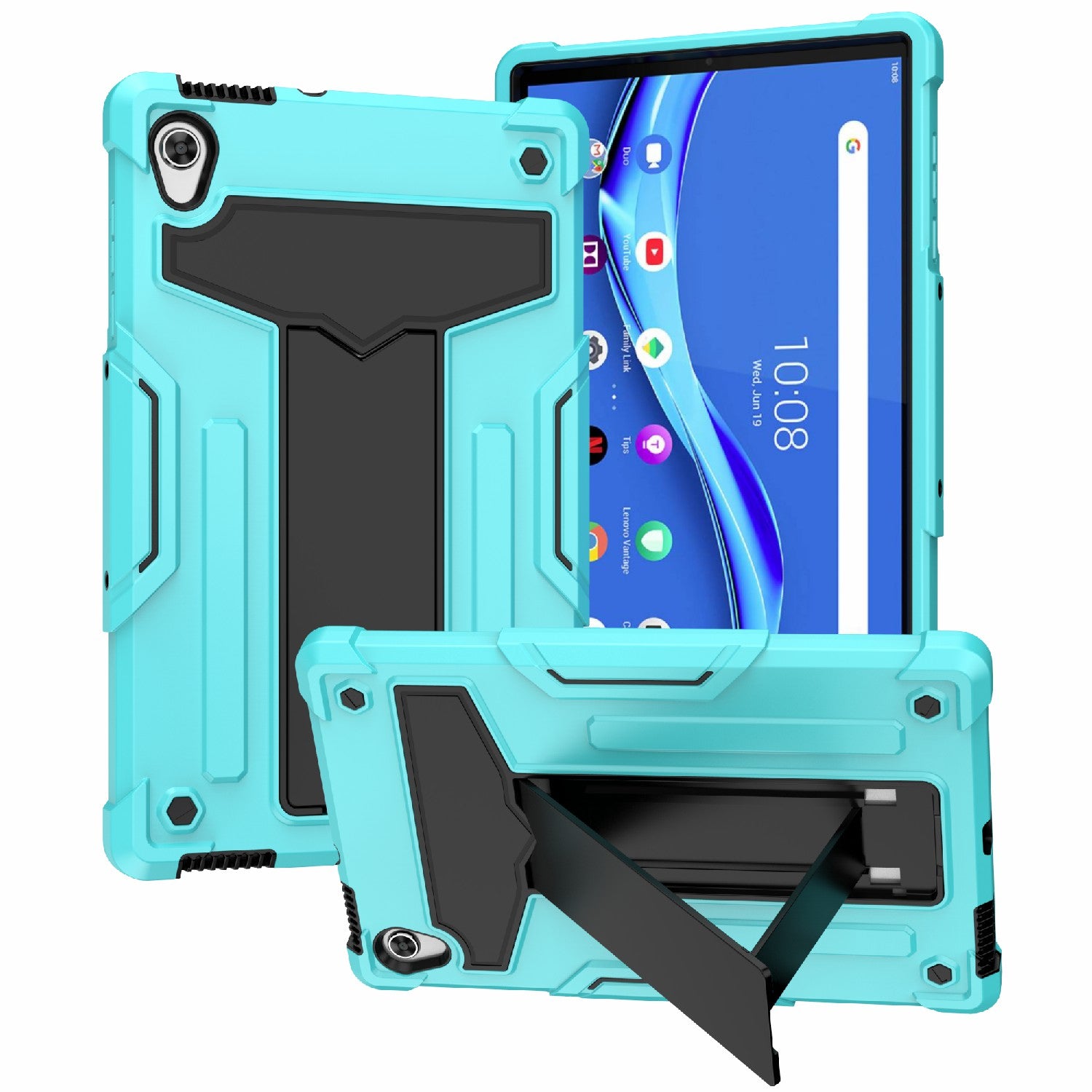 Foldable T-shaped Kickstand PC Silicone Shock-Proof Protector Cover for Lenovo Tab M10 HD Gen 2