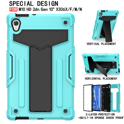 Foldable T-shaped Kickstand PC Silicone Shock-Proof Protector Cover for Lenovo Tab M10 HD Gen 2