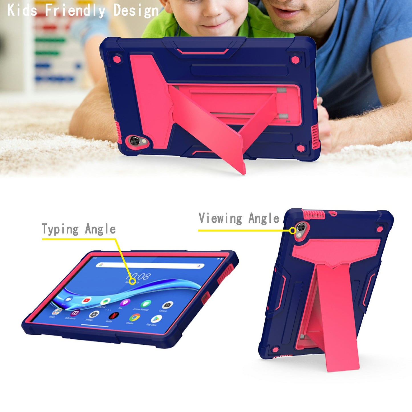 Foldable T-shaped Kickstand PC Silicone Shock-Proof Protector Cover for Lenovo Tab M10 HD Gen 2