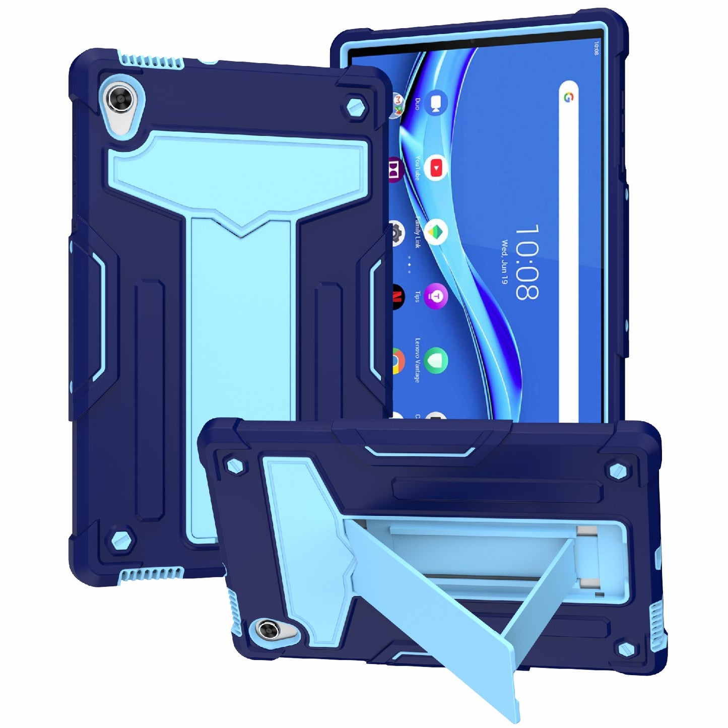 Foldable T-shaped Kickstand PC Silicone Shock-Proof Protector Cover for Lenovo Tab M10 HD Gen 2