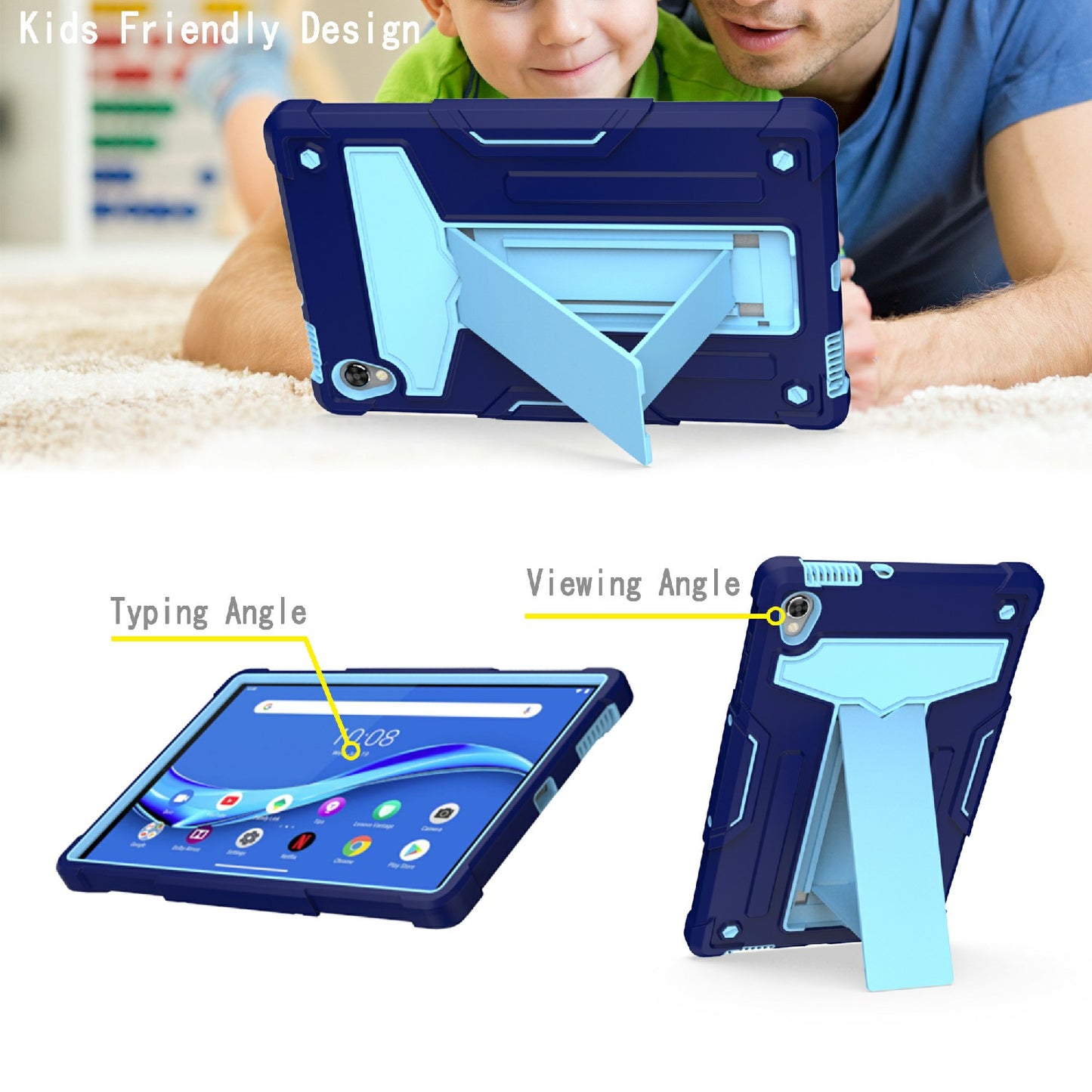 Foldable T-shaped Kickstand PC Silicone Shock-Proof Protector Cover for Lenovo Tab M10 HD Gen 2