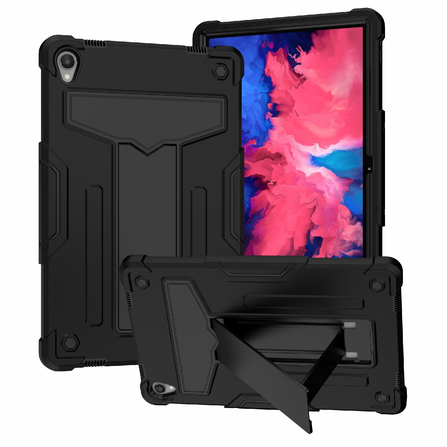 Foldable T-shaped Kickstand Shock-Proof PC Silicone Protector Cover for Lenovo Tab P11 / P11 5G 11 inch TB-J606F / J606X