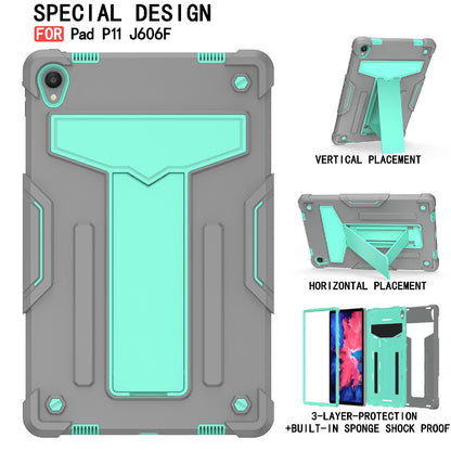 Foldable T-shaped Kickstand Shock-Proof PC Silicone Protector Cover for Lenovo Tab P11 / P11 5G 11 inch TB-J606F / J606X