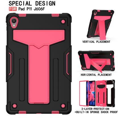 Foldable T-shaped Kickstand Shock-Proof PC Silicone Protector Cover for Lenovo Tab P11 / P11 5G 11 inch TB-J606F / J606X