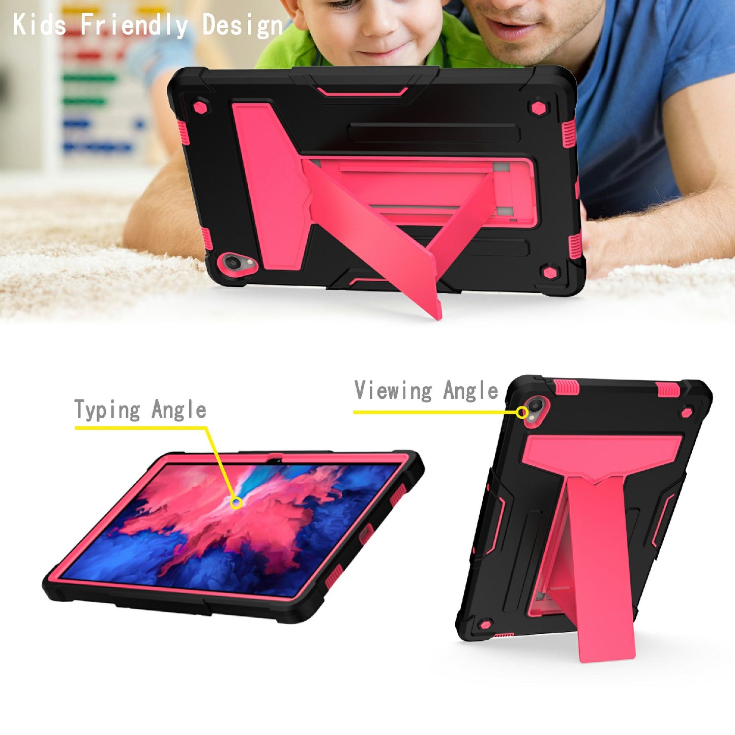 Foldable T-shaped Kickstand Shock-Proof PC Silicone Protector Cover for Lenovo Tab P11 / P11 5G 11 inch TB-J606F / J606X