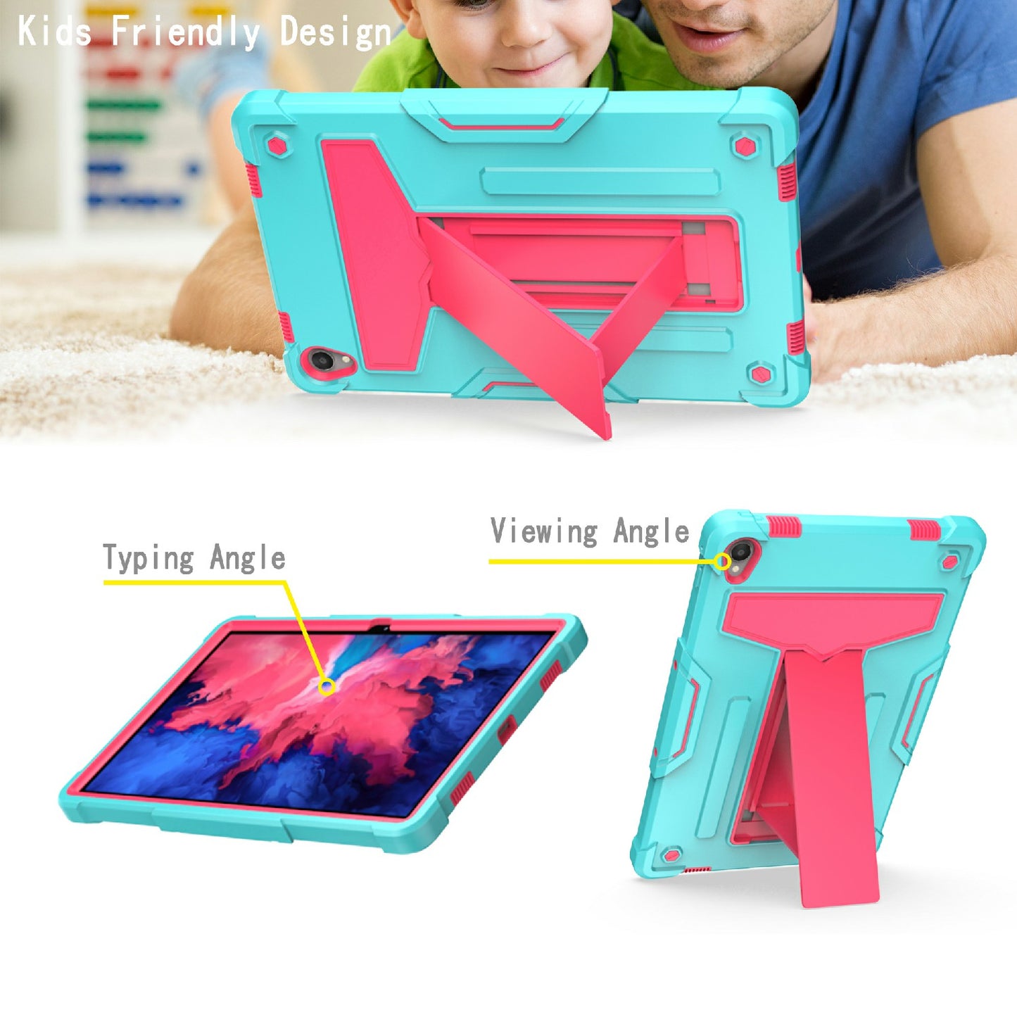 Foldable T-shaped Kickstand Shock-Proof PC Silicone Protector Cover for Lenovo Tab P11 / P11 5G 11 inch TB-J606F / J606X