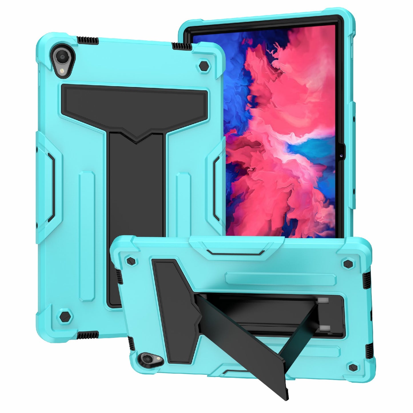 Foldable T-shaped Kickstand Shock-Proof PC Silicone Protector Cover for Lenovo Tab P11 / P11 5G 11 inch TB-J606F / J606X