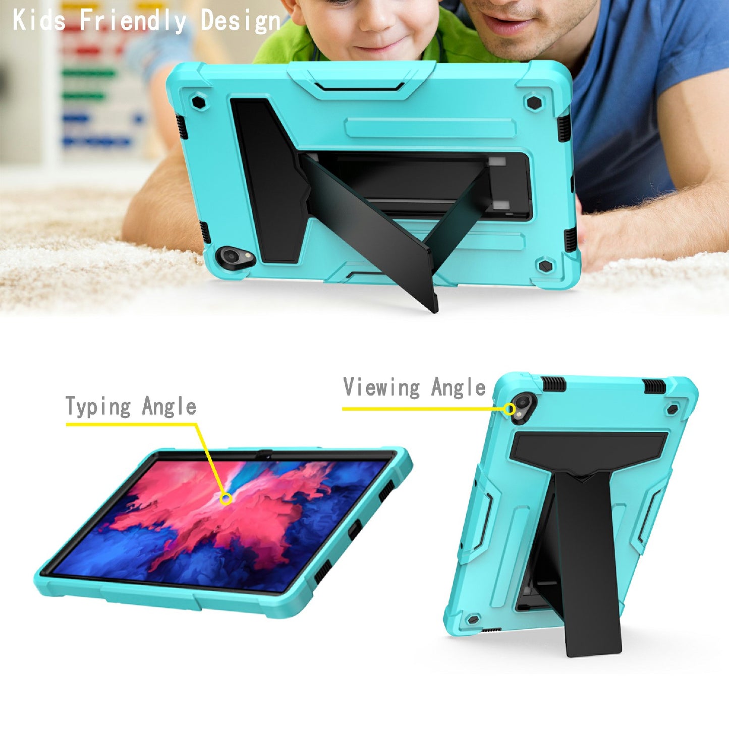 Foldable T-shaped Kickstand Shock-Proof PC Silicone Protector Cover for Lenovo Tab P11 / P11 5G 11 inch TB-J606F / J606X