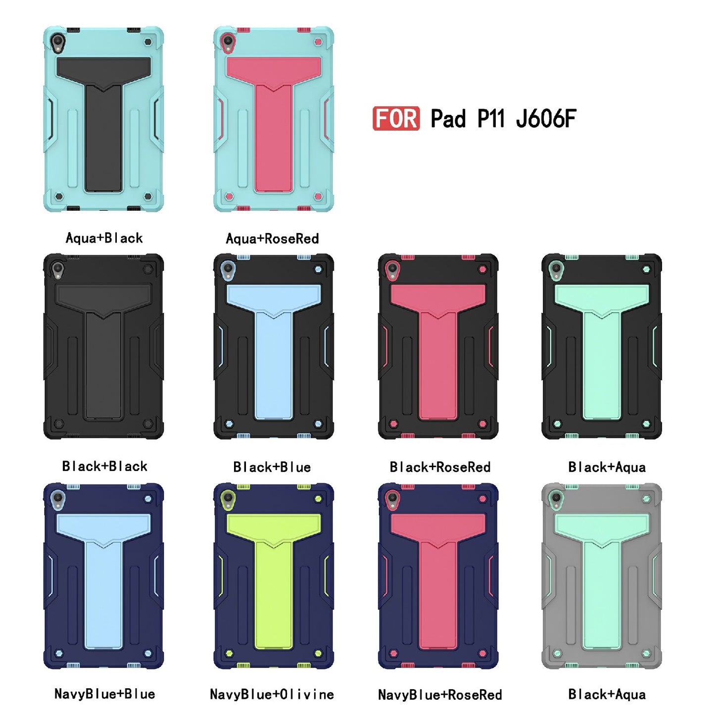 Foldable T-shaped Kickstand Shock-Proof PC Silicone Protector Cover for Lenovo Tab P11 / P11 5G 11 inch TB-J606F / J606X