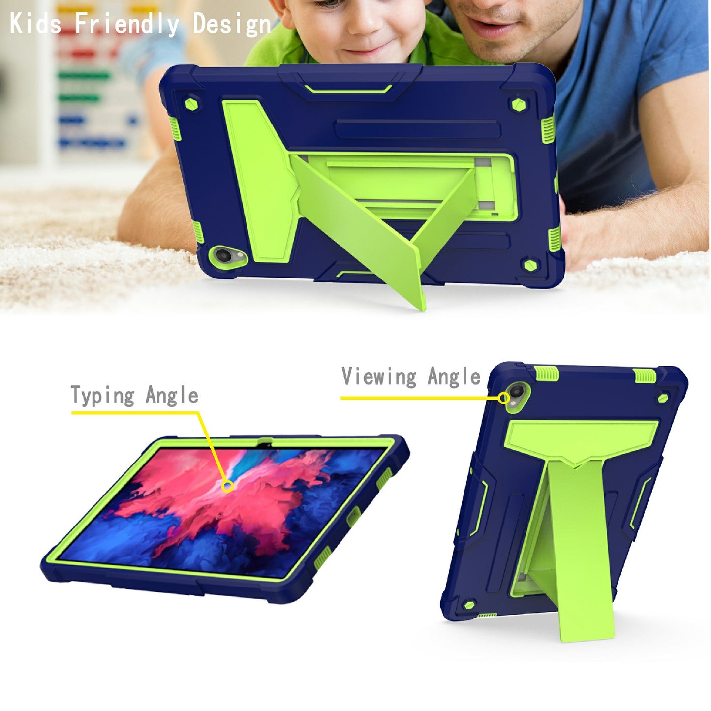 Foldable T-shaped Kickstand Shock-Proof PC Silicone Protector Cover for Lenovo Tab P11 / P11 5G 11 inch TB-J606F / J606X