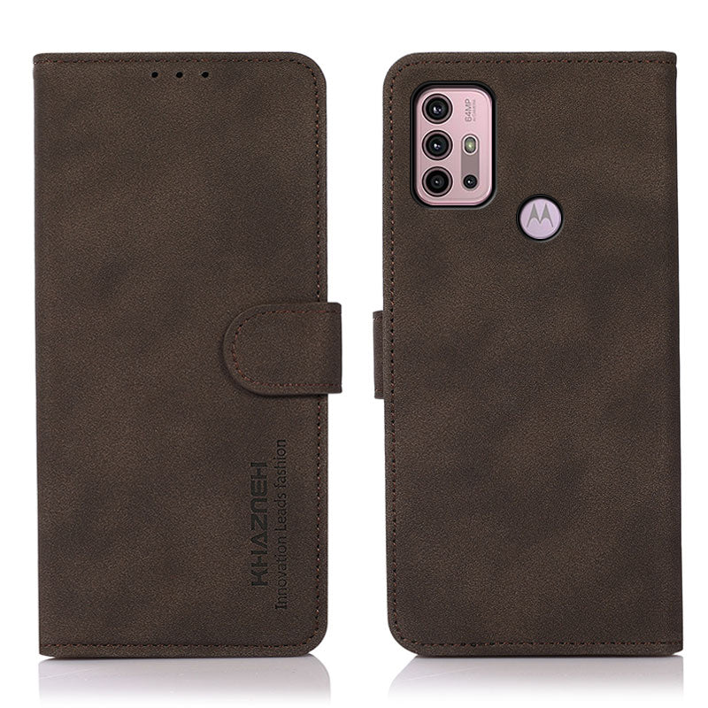 KHAZNEH Textured Leather Well-Protected Phone Cover Case with Wallet Stand Design for Motorola Moto G10/G30/G20