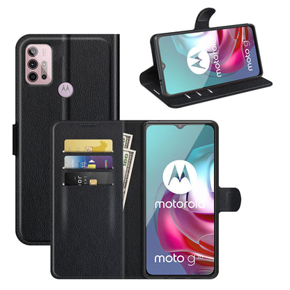 Litchi Texture Folio Flip Wallet Leather Phone Case with Stand for Motorola Moto G10/G30/G20