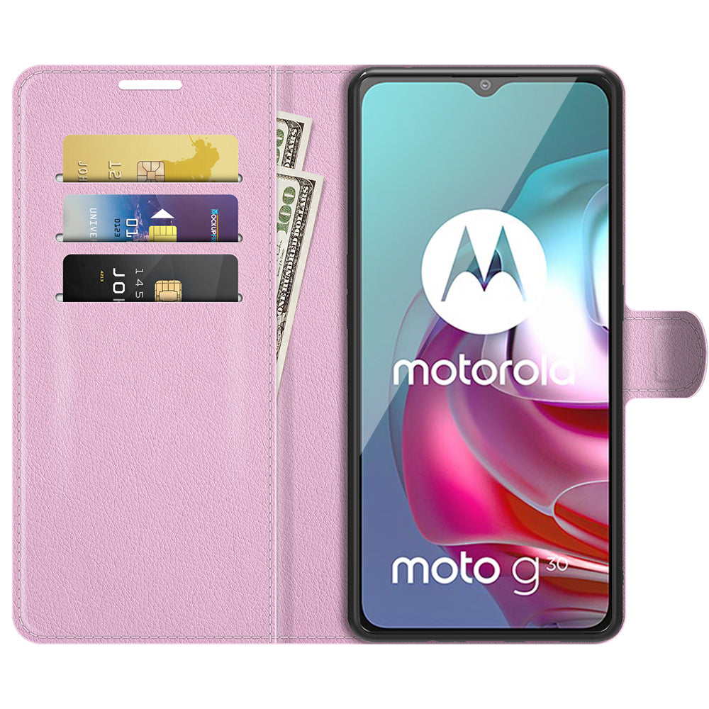 Litchi Texture Folio Flip Wallet Leather Phone Case with Stand for Motorola Moto G10/G30/G20