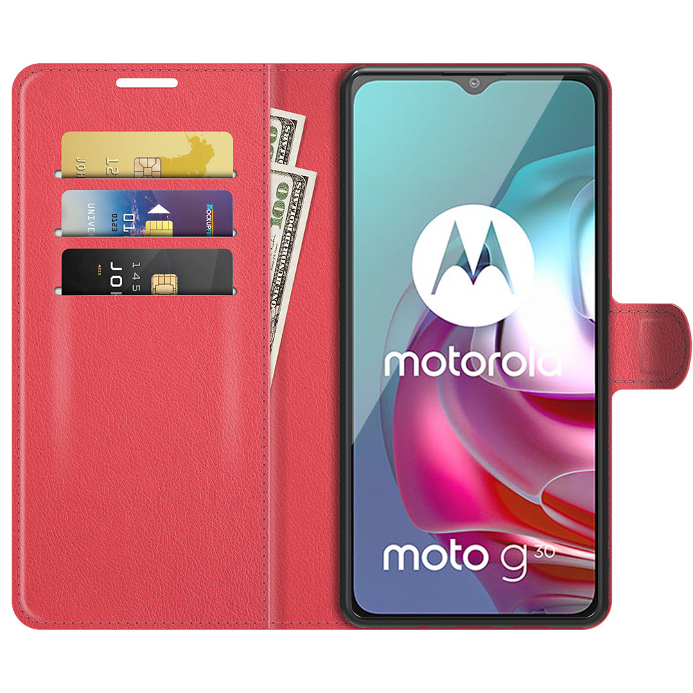 Litchi Texture Folio Flip Wallet Leather Phone Case with Stand for Motorola Moto G10/G30/G20