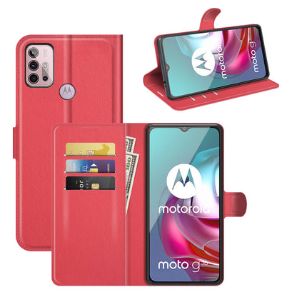 Litchi Texture Folio Flip Wallet Leather Phone Case with Stand for Motorola Moto G10/G30/G20