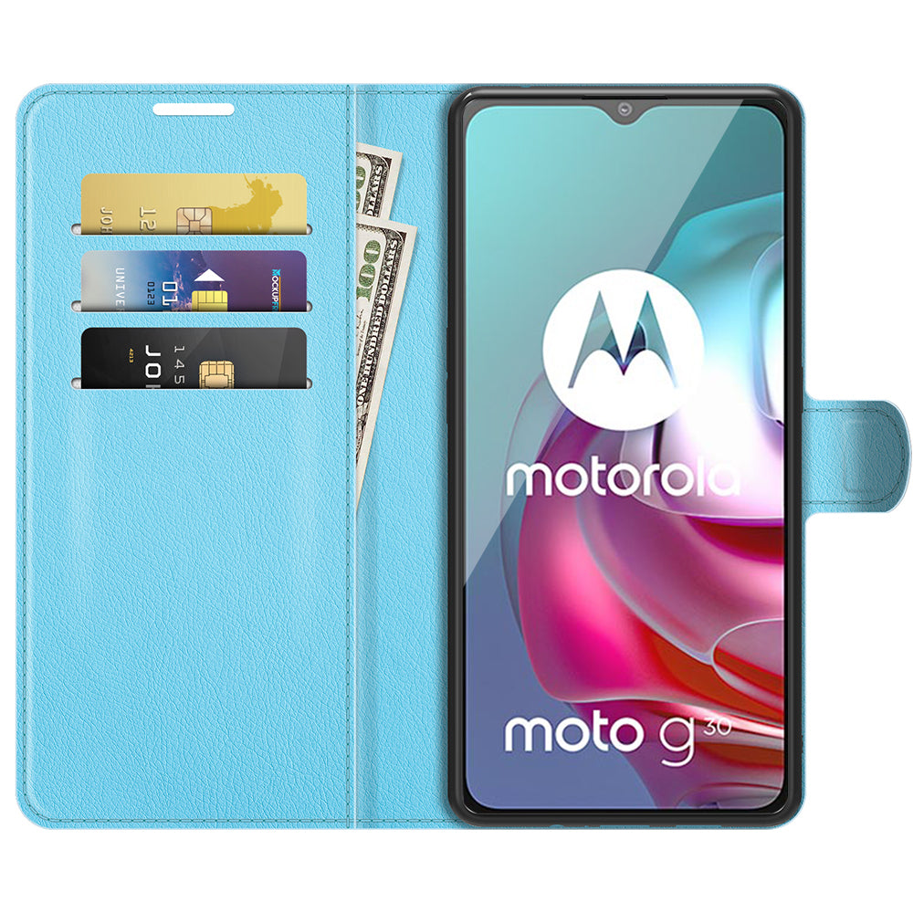 Litchi Texture Folio Flip Wallet Leather Phone Case with Stand for Motorola Moto G10/G30/G20