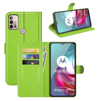 Litchi Texture Folio Flip Wallet Leather Phone Case with Stand for Motorola Moto G10/G30/G20