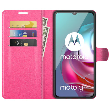 Litchi Texture Folio Flip Wallet Leather Phone Case with Stand for Motorola Moto G10/G30/G20