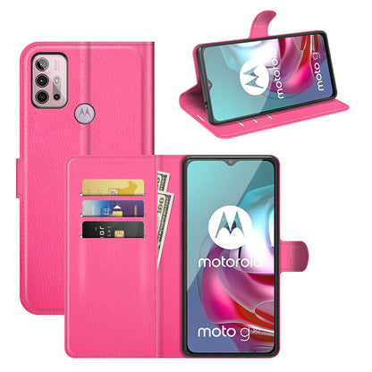 Litchi Texture Folio Flip Wallet Leather Phone Case with Stand for Motorola Moto G10/G30/G20