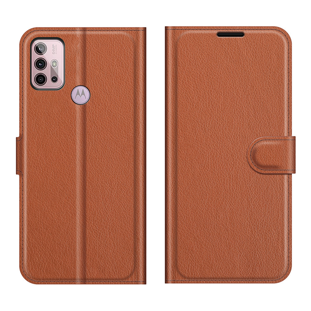 Litchi Texture Folio Flip Wallet Leather Phone Case with Stand for Motorola Moto G10/G30/G20