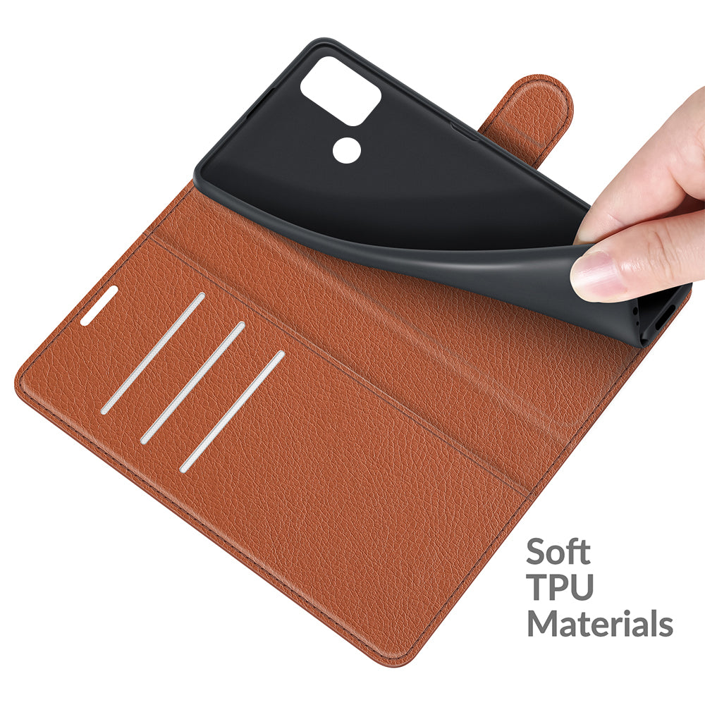 Litchi Texture Folio Flip Wallet Leather Phone Case with Stand for Motorola Moto G10/G30/G20