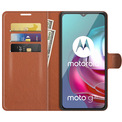 Litchi Texture Folio Flip Wallet Leather Phone Case with Stand for Motorola Moto G10/G30/G20