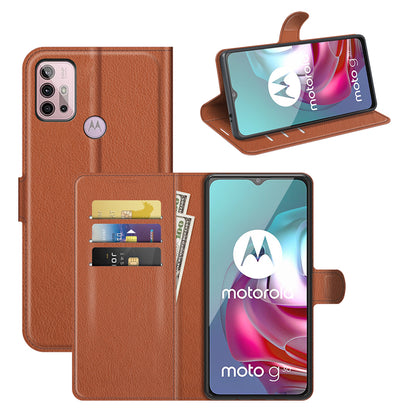 Litchi Texture Folio Flip Wallet Leather Phone Case with Stand for Motorola Moto G10/G30/G20